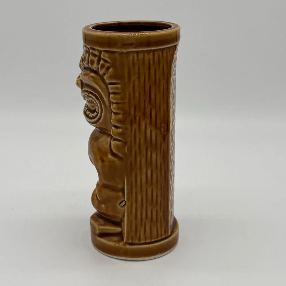 Vintage 60s Orchids of Hawaii Tiki Mug R-71 Brown Ceramic Grimace Barware Japan